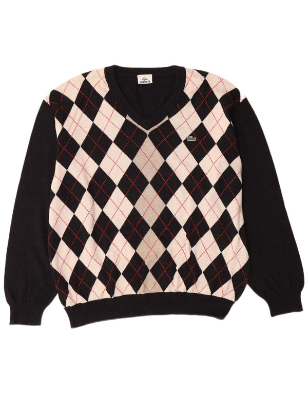 LACOSTE Herre V-hals sweater Størrelse 8 3XL Sort Argyle/Diamant Bomuld