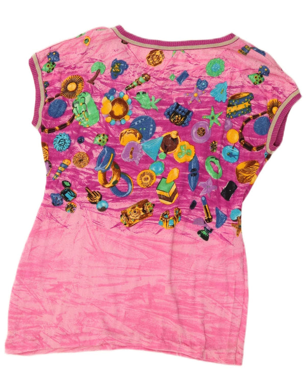 Vintage Dame Grafisk T-Shirt Top IT 44 Medium Pink Bomuld