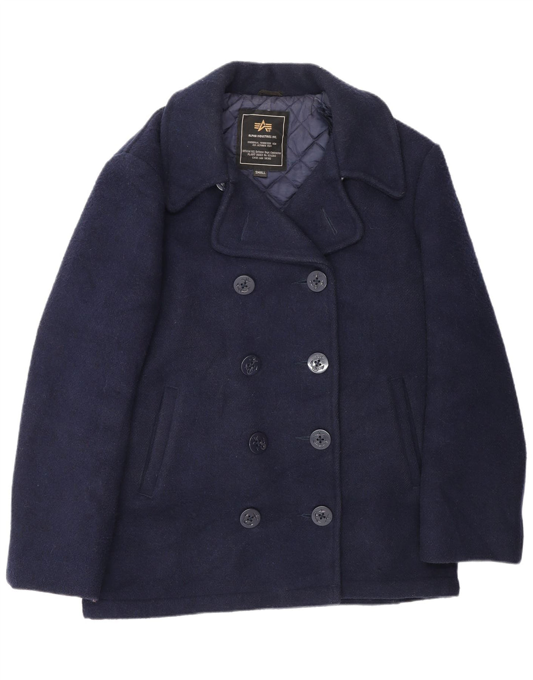 Alpha Industries Dame Oversized Pea Coat UK 10 Small Navy Blue Wool