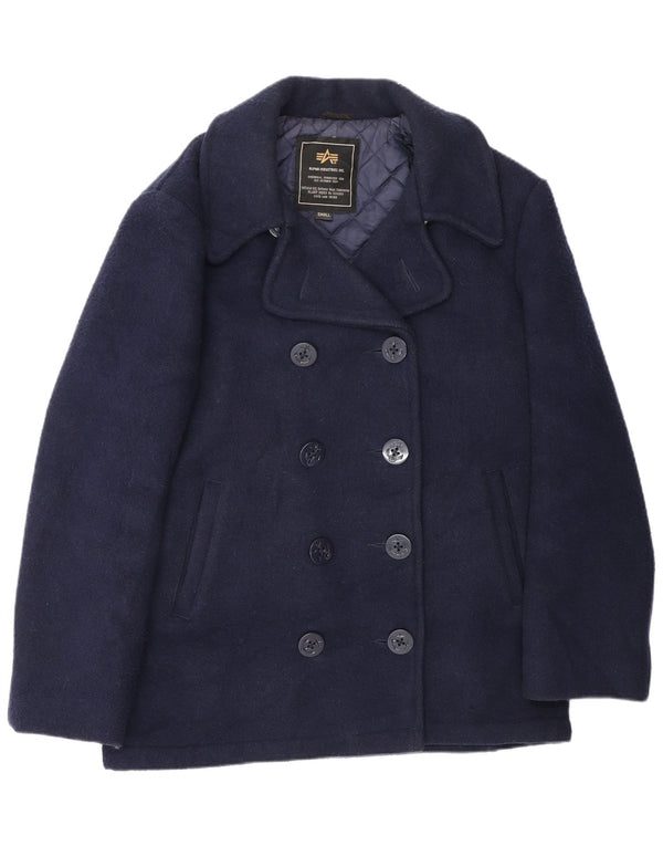 Alpha Industries Dame Oversized Pea Coat UK 10 Small Navy Blue Wool