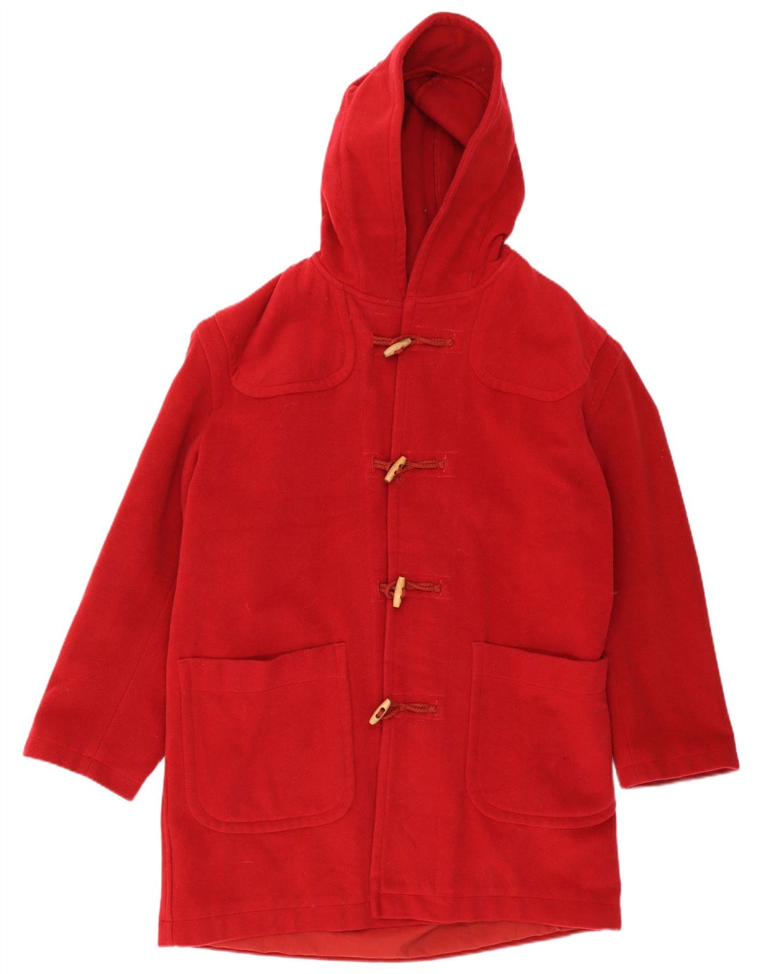 Sisley Dame Hooded Oversized Duffel Coat UK 16 Large Red Wool