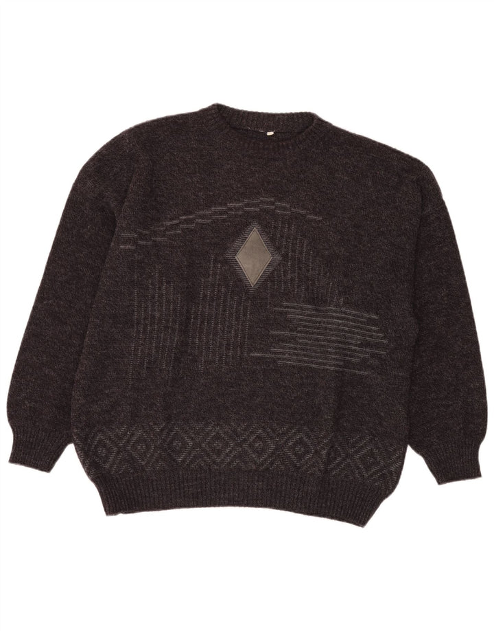 VINTAGE Herre Crew Neck sweater IT 54 XL Grå Fair Isle Wool