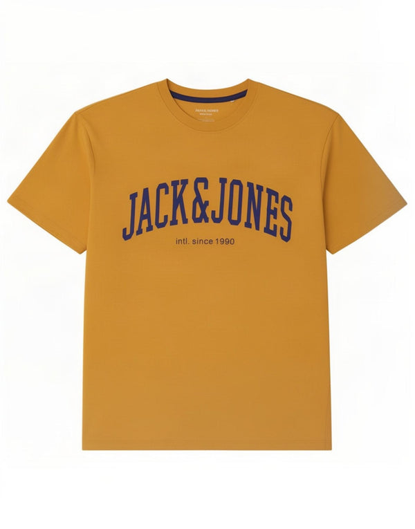 Jack & Jones Mens Graphic T-Shirt Top Large Yellow Cotton