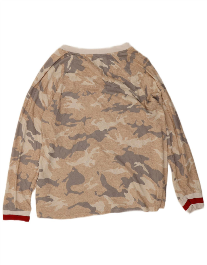 Dkny Womens Grafisk Top Langærmet UK 16 Large Beige Camouflage Polyester