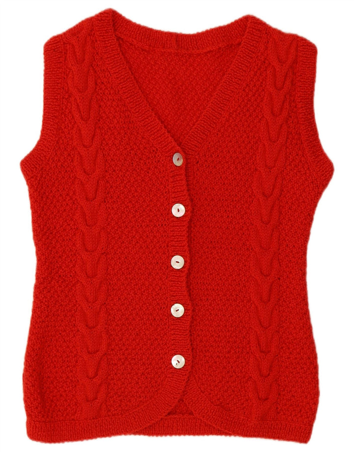 Vintage dame ærmeløs cardigan sweater UK 16 Large Red