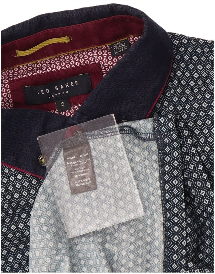 Ted Baker Herre poloskjorte str. 3 Medium Blue Geometric Cotton