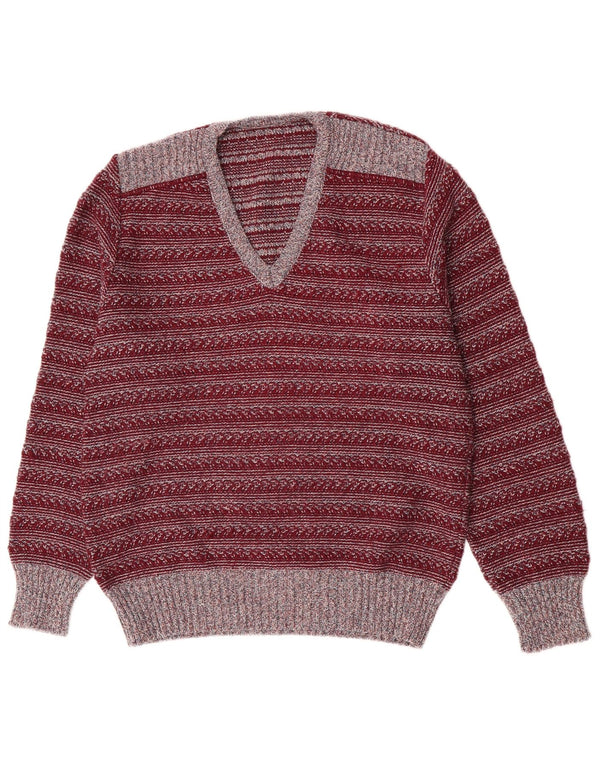 Rio Herre V-hals sweater IT 50 Medium rødbrun stribet polyakryl