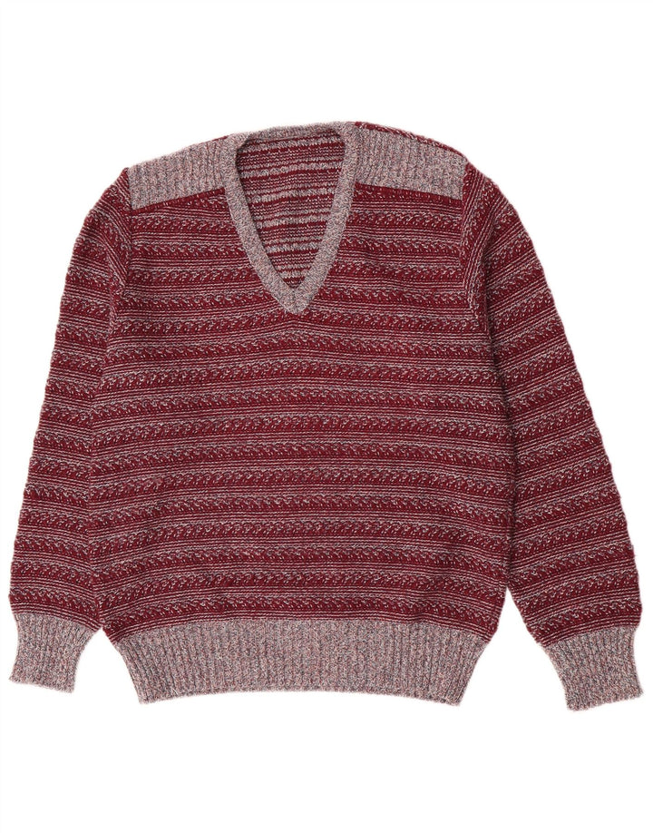 Rio Herre V-hals sweater IT 50 Medium rødbrun stribet polyakryl