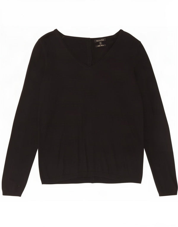 Massimo Dutti Dame V-hals sweater UK 12 Medium Sort Silke