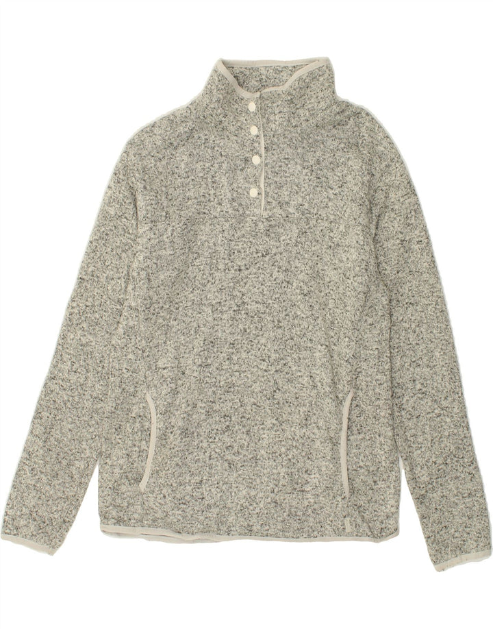 EDDIE BAUER Womens Zip Fleece Jumper UK 14 Medium Grey Flecked Polyester Vintage Eddie Bauer and Second-Hand Eddie Bauer from Messina Hembry 