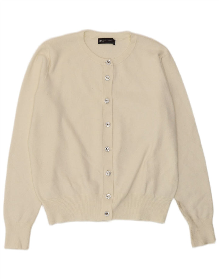 Marks & Spencer Womens Crop Cardigan Sweater UK 14 Medium Off White Viscose
