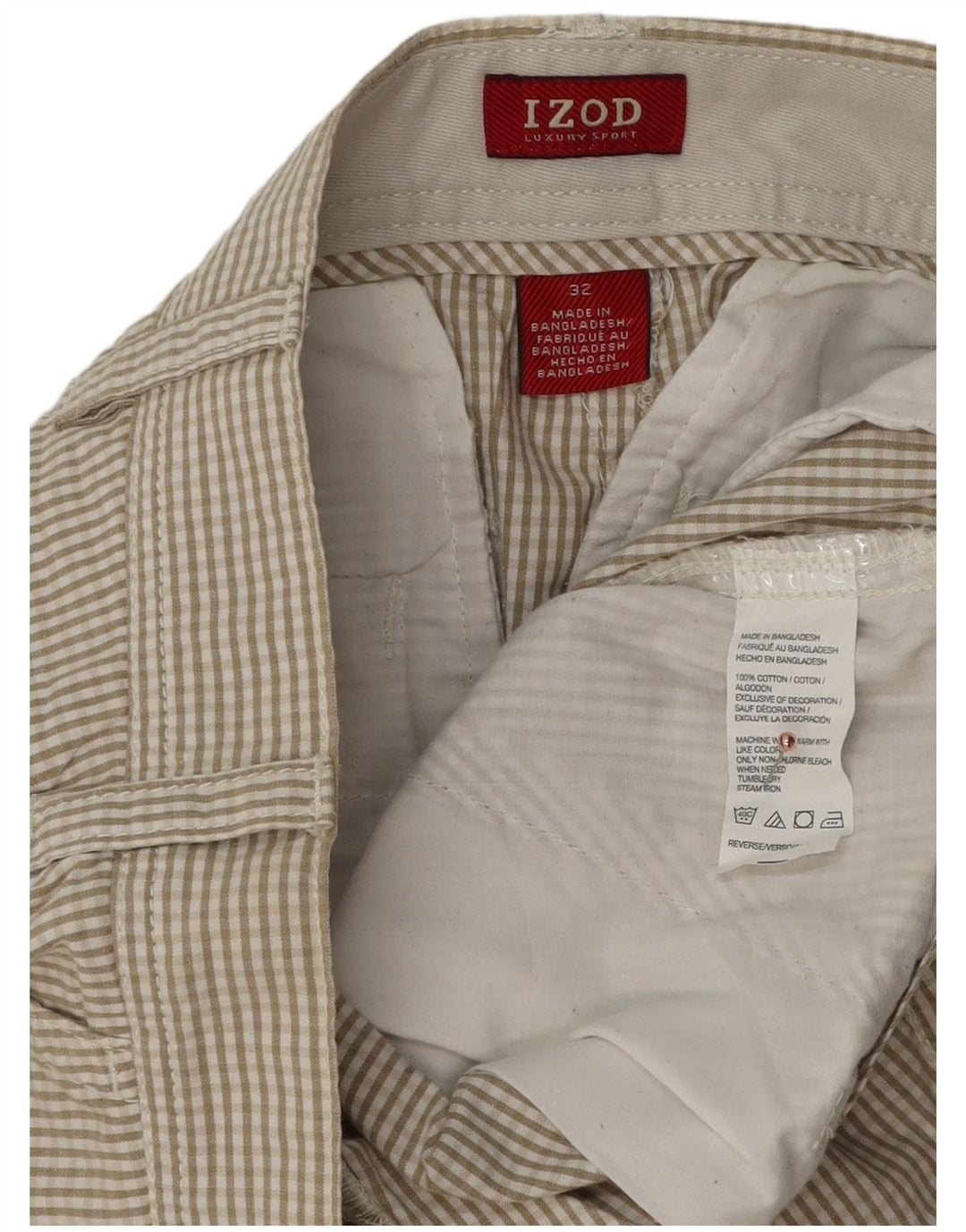 IZOD Chino Shorts til mænd W32 Medium Beige Gingham Cotton