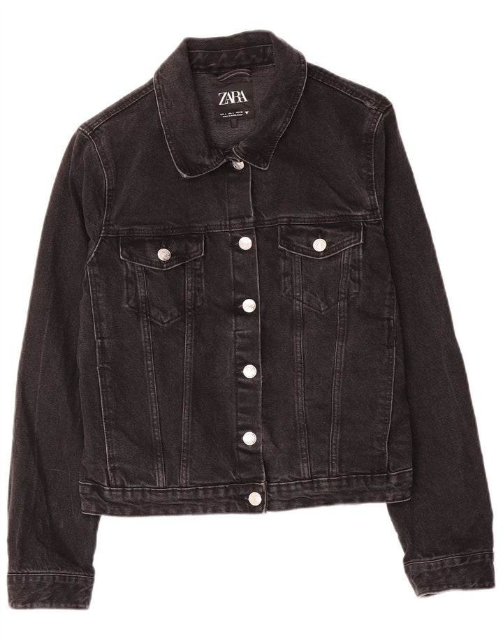 ZARA Womens Denim Jacket UK 14 Large Black Cotton