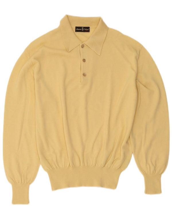 Vintage herre polo hals sweater medium gul uld