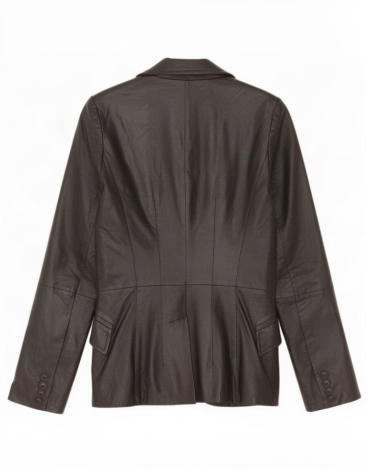 Zara Dame 2 Knaps Læder Blazer Jacket UK 10 Lille Sort