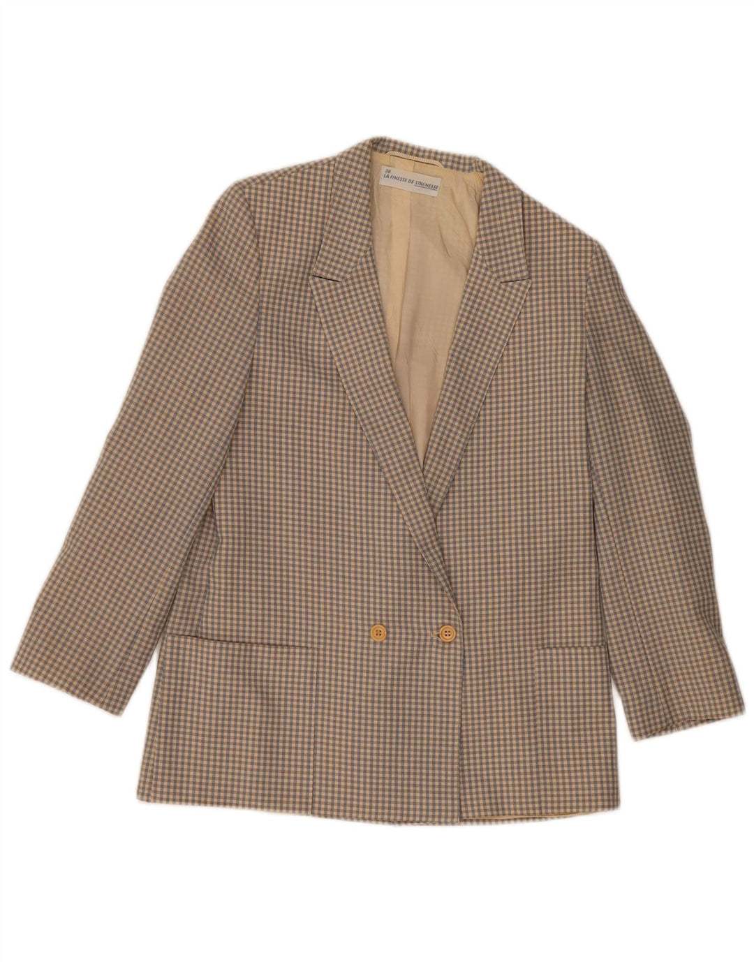 VINTAGE Womens Double Breasted Blazer Jacket EU 38 Medium Beige Check