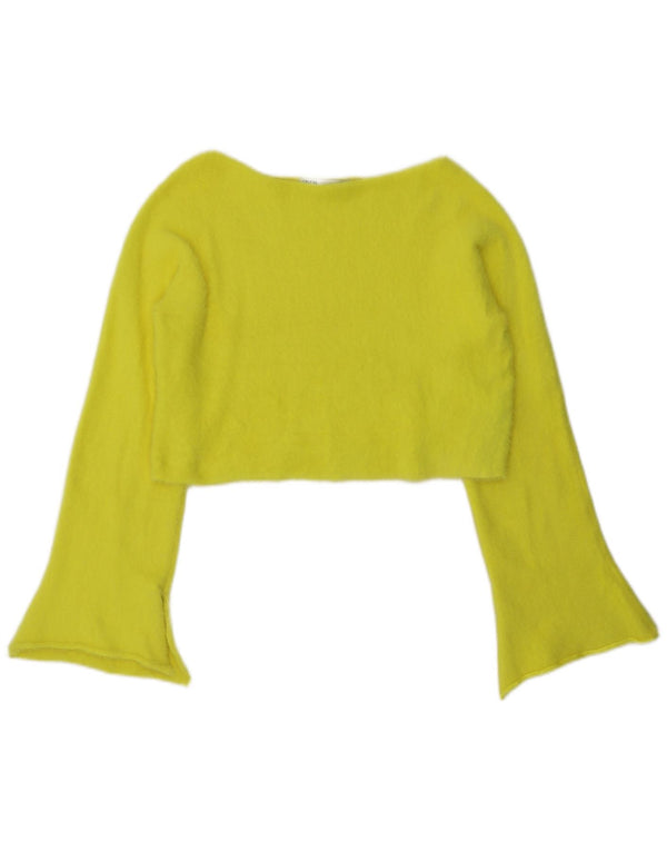 Zara Womens Crop Top Langærmet UK 14 Medium Gul Nylon