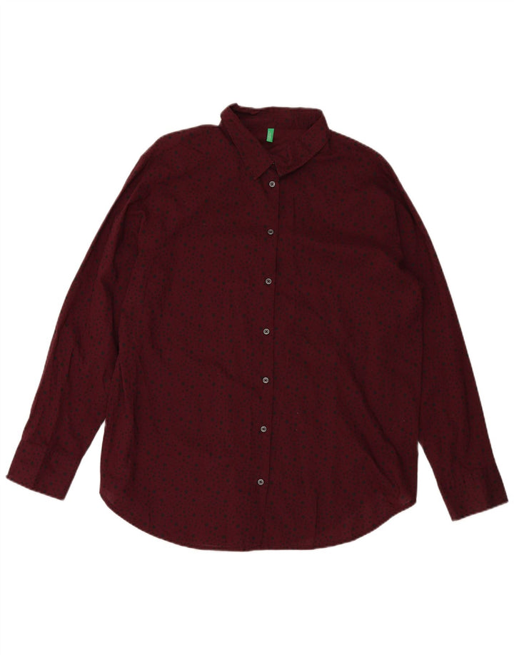 BENETTON skjorte med abstrakt mønster til kvinder UK 18 XL Burgundy