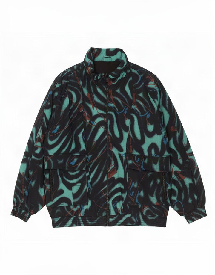 Vintage kvinders abstrakt mønster vindjakke UK 20 2XL Sort