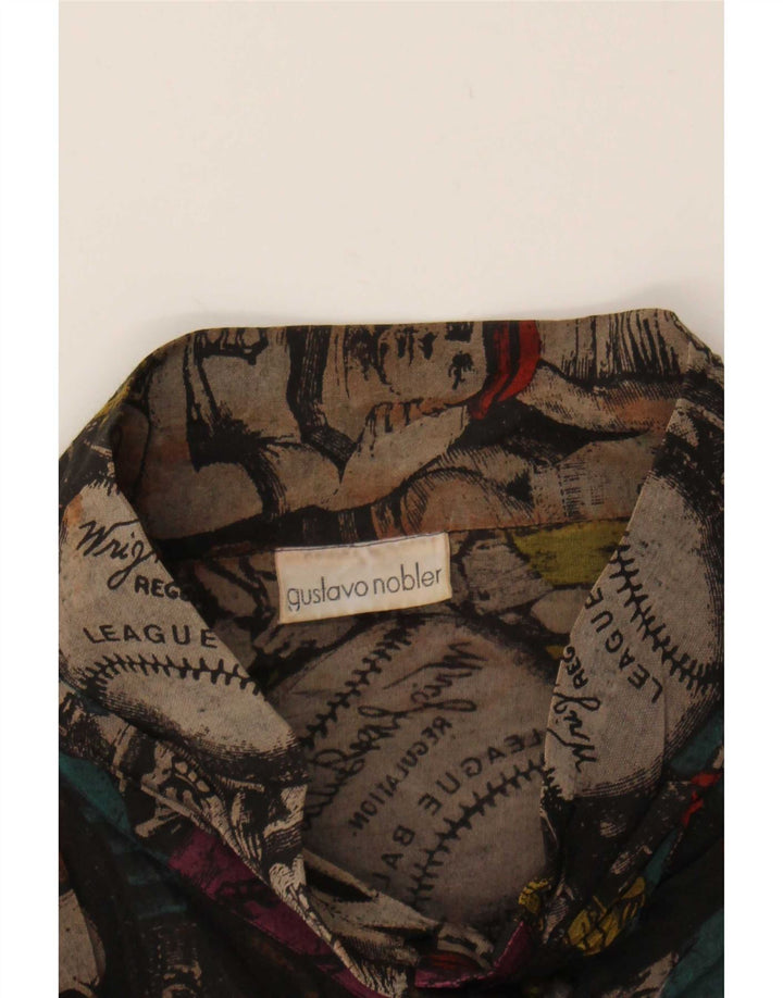Vintage kvinders abstrakt mønster grafisk skjortebluse UK 12 Medium Sort