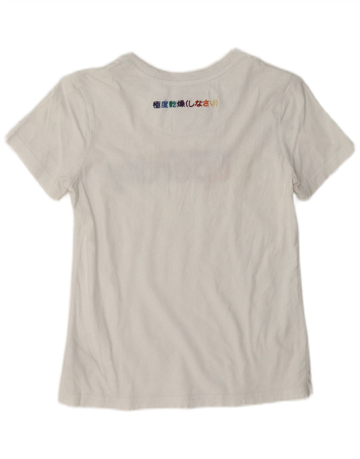 Superdry Grafisk T-shirt top til kvinder UK 8 Lille hvid bomuld