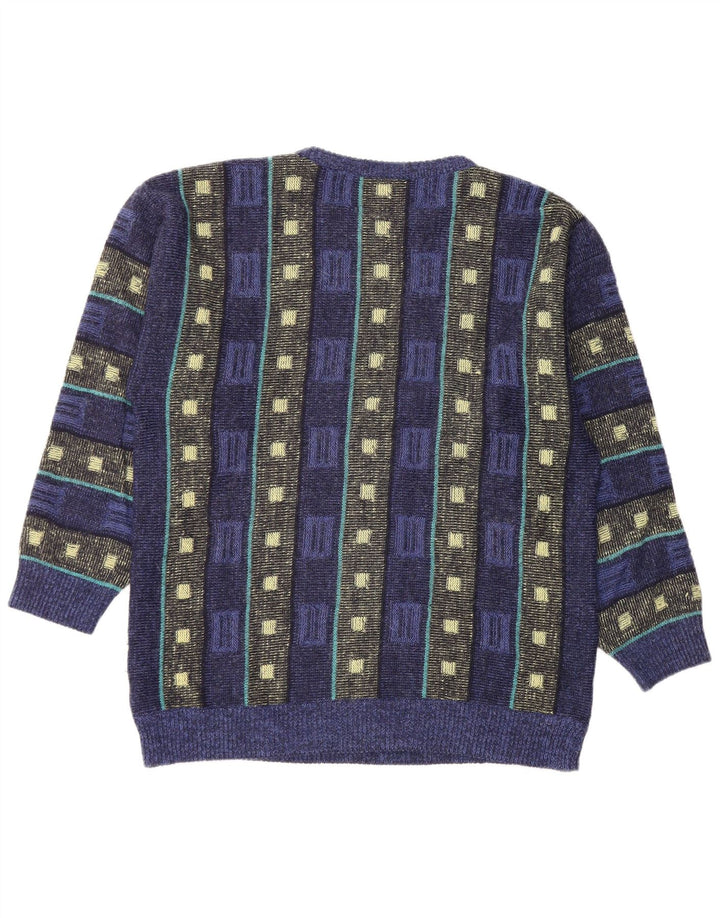 VINTAGE Herre trøje med rund hals, medium marineblå geometrisk