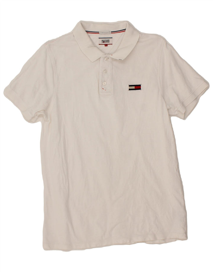 TOMMY HILFIGER Mens Polo Shirt Large White Cotton Vintage Tommy Hilfiger and Second-Hand Tommy Hilfiger from Messina Hembry 