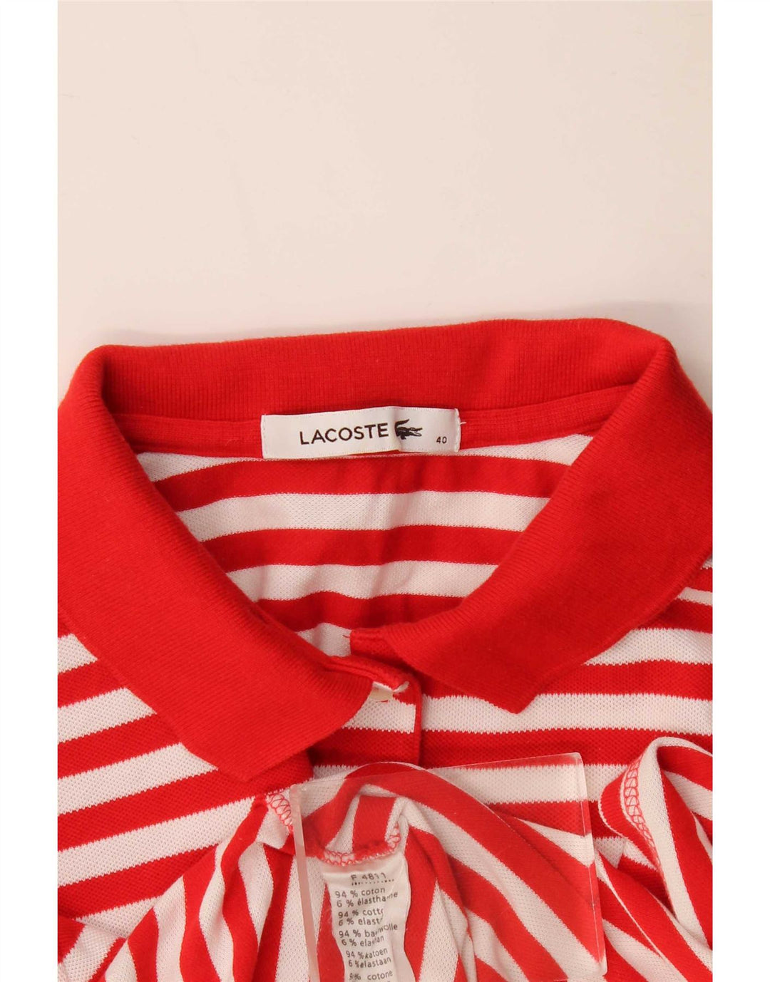 Lacoste Dame Polo Shirt Størrelse 40 Medium Rød Stribet Bomuld
