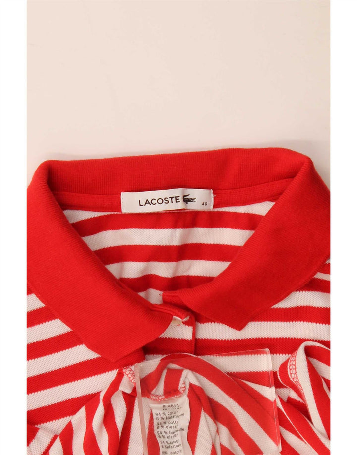 Lacoste Dame Polo Shirt Størrelse 40 Medium Rød Stribet Bomuld
