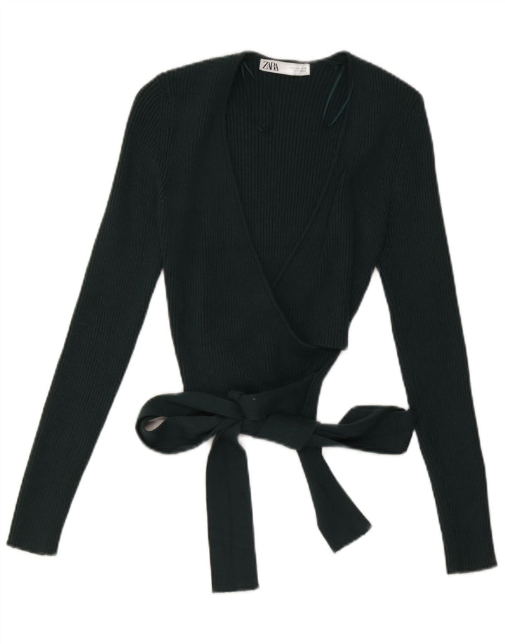 Zara Womens Wrap Cardigan Top UK 14 Large Green Viscose
