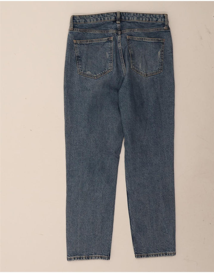 ZARA Dame Distressed Straight Jeans EU 42 Large W32 L27 Blå