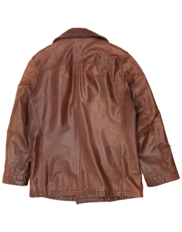 Vintage herre læder dobbeltradet frakke UK 44 2XL brunt læder