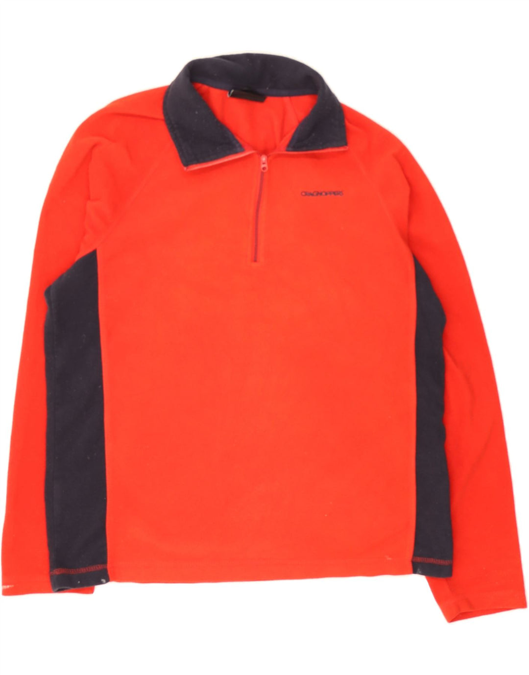 CRAGHOPPERS Mens Zip Neck Fleece Jumper EU 50 Medium Red Colourblock Vintage CRAGHOPPERS and Second-Hand CRAGHOPPERS from Messina Hembry 