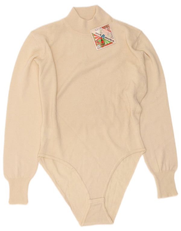 Vintage langærmet bodysuit til kvinder UK 14 Large Off White