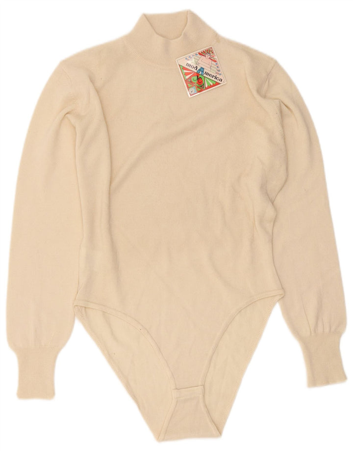 Vintage langærmet bodysuit til kvinder UK 14 Large Off White