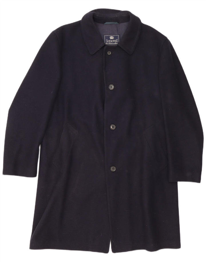 Lord Herre Overfrakke UK 40 Large Navy Blue Virgin Wool