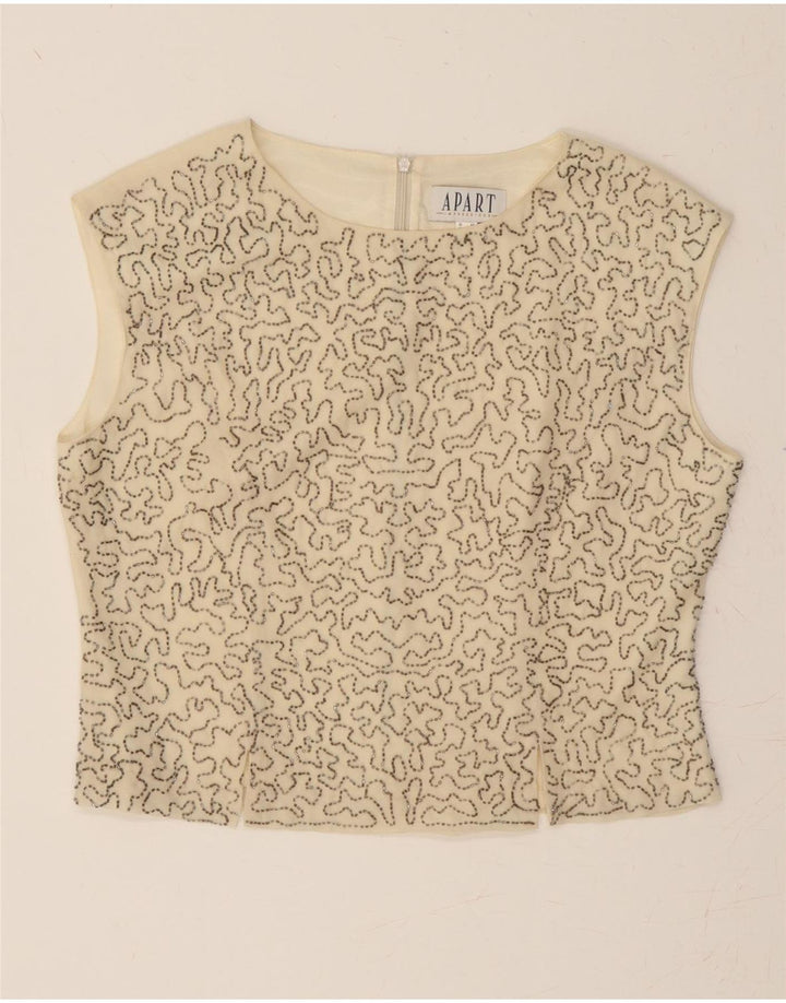 APART Womens Abstract Pattern Sleeveless Crop Top UK 14 Large Beige Vintage Apart and Second-Hand Apart from Messina Hembry 