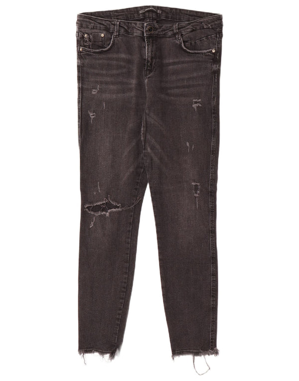 Zara Dame Trafaluc Distressed Skinny Jeans EU 44 XL W34 L28 Sort Bomuld