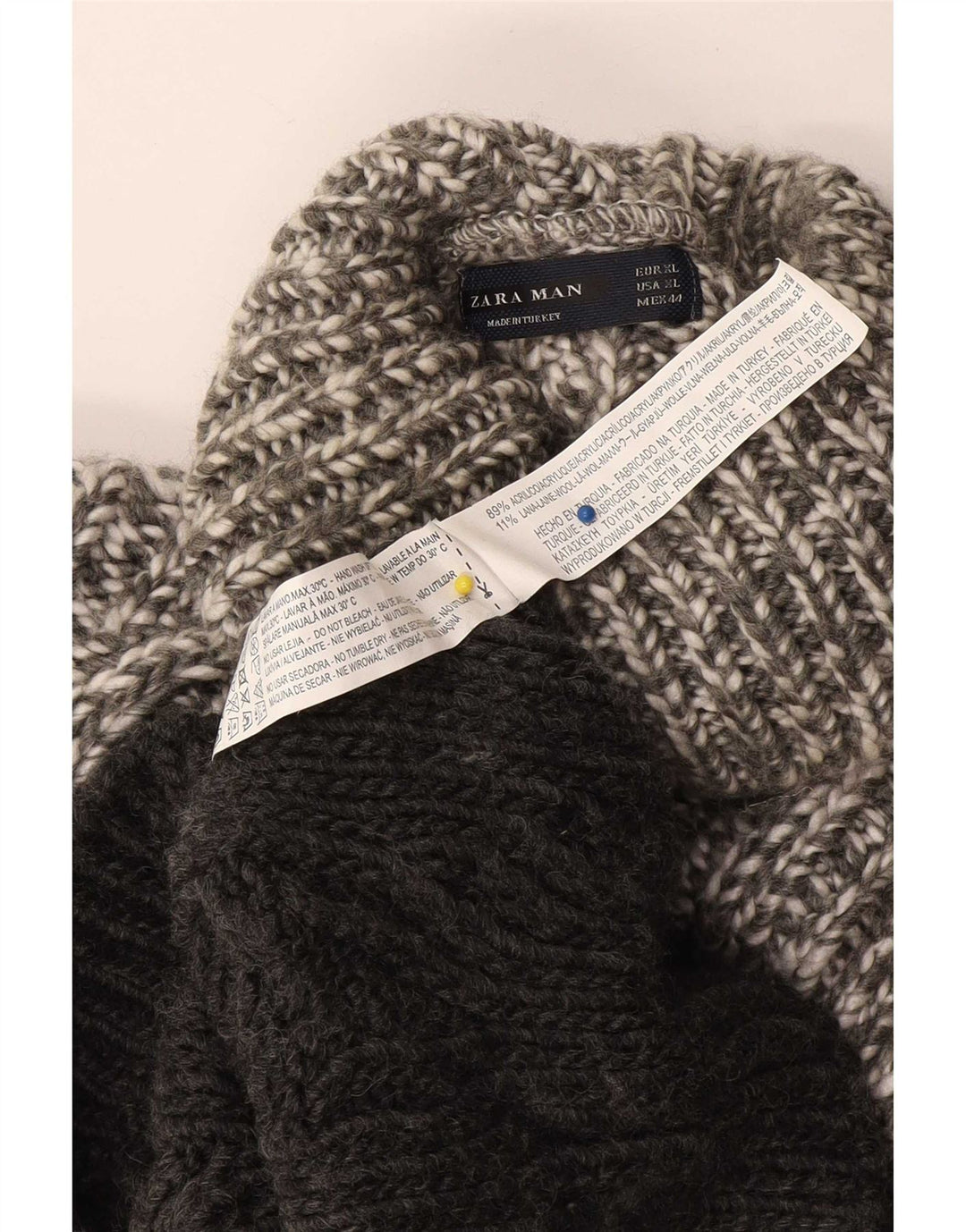Zara Herre Rullehalstrøje XL Grå Colourblock Akryl