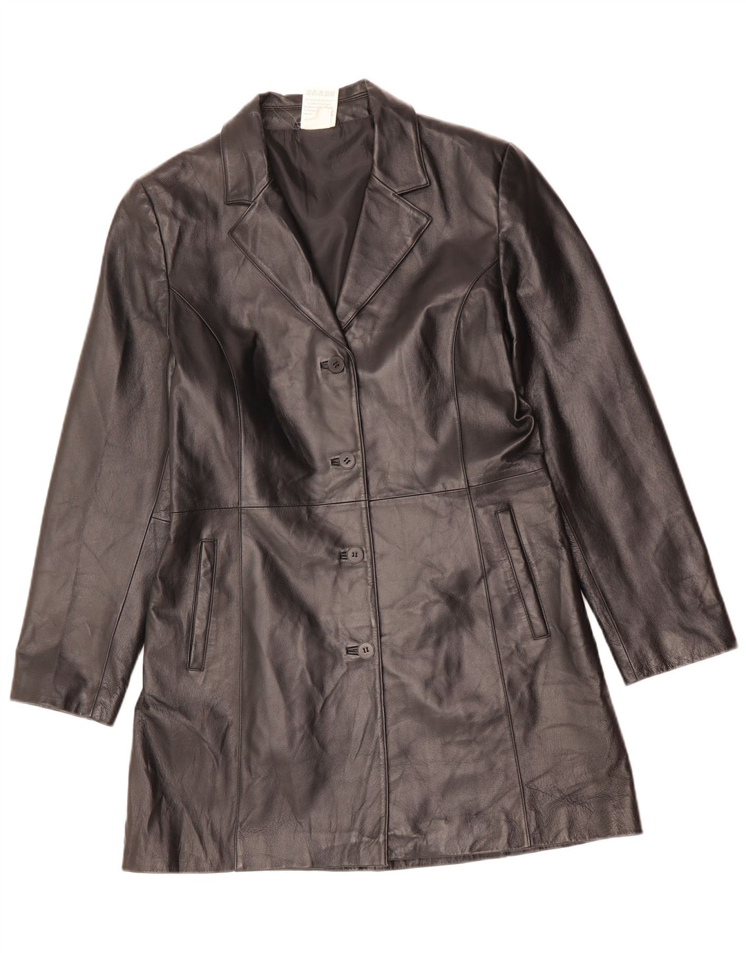 Vintage læderfrakke til kvinder UK 14 Stor sort polyester