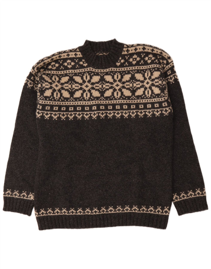 Cottonfield Herre Turtle Neck Jumper Sweater XL Grå Fair Isle Wool