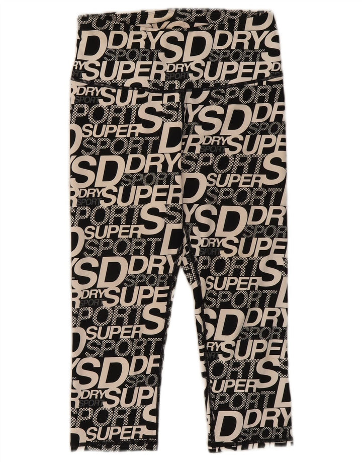 SUPERDRY Womens Graphic Capri Leggings UK 4 XS  Black Polyester