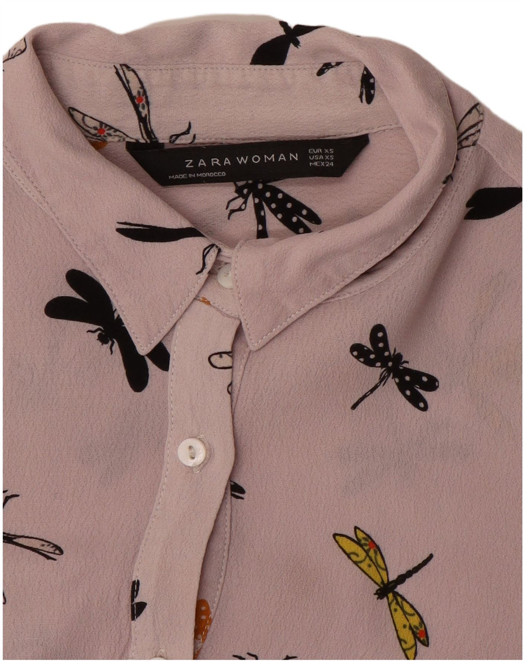 ZARA skjortebluse med abstrakt mønster til kvinder UK 6 XS Lilla
