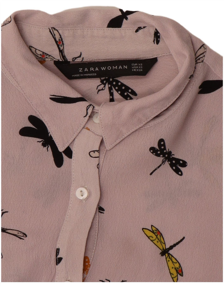 ZARA skjortebluse med abstrakt mønster til kvinder UK 6 XS Lilla