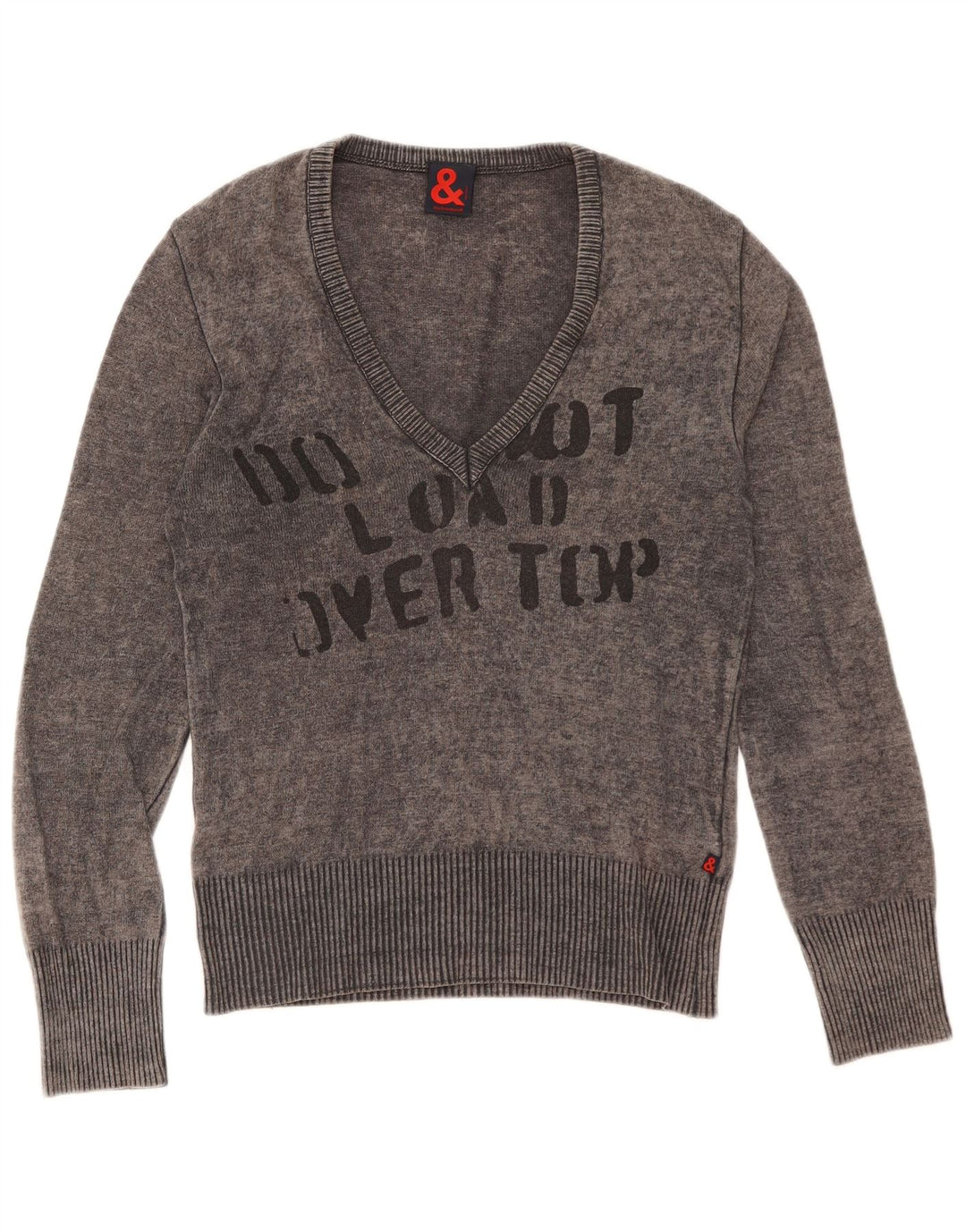 Dolce & Gabbana Dame Grafisk V-hals sweater IT 44 Medium Grey Uld