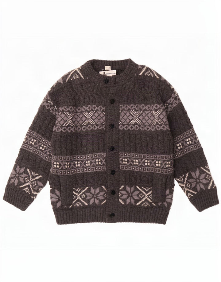Vintage herre cardigan sweater Large Grey Fair Isle Wool