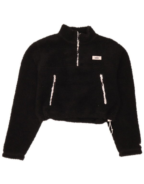 Nike Dame Oversized Crop Zip Neck Fleece Jumper UK 10 Small Black