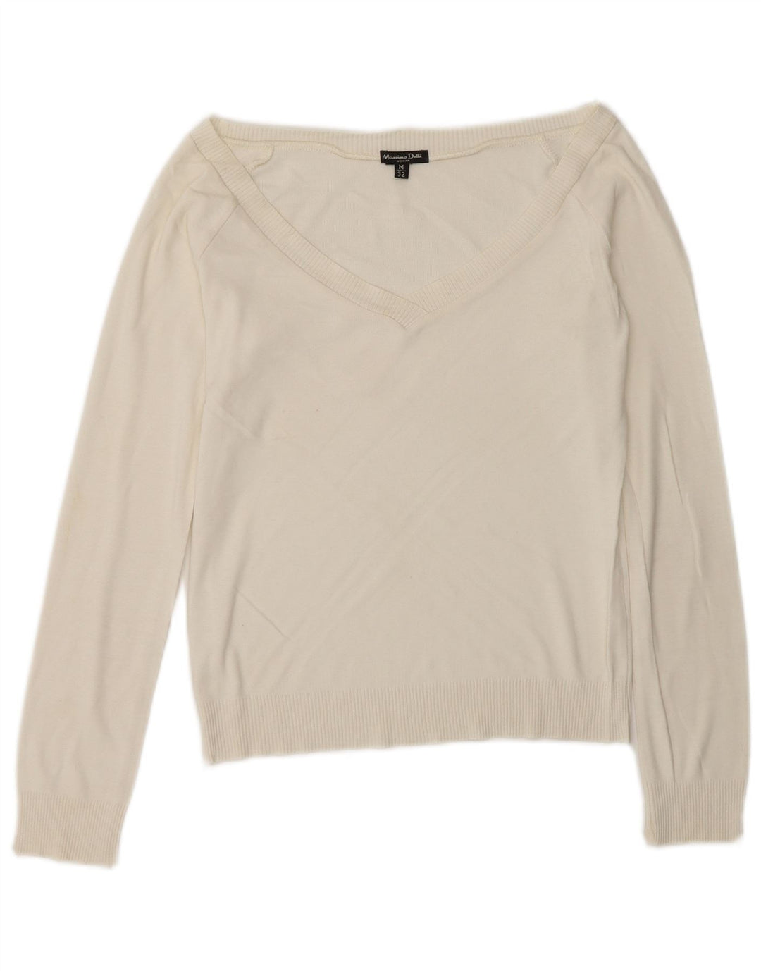 Massimo Dutti Dame Crop V-hals sweater UK 12 Medium Off White