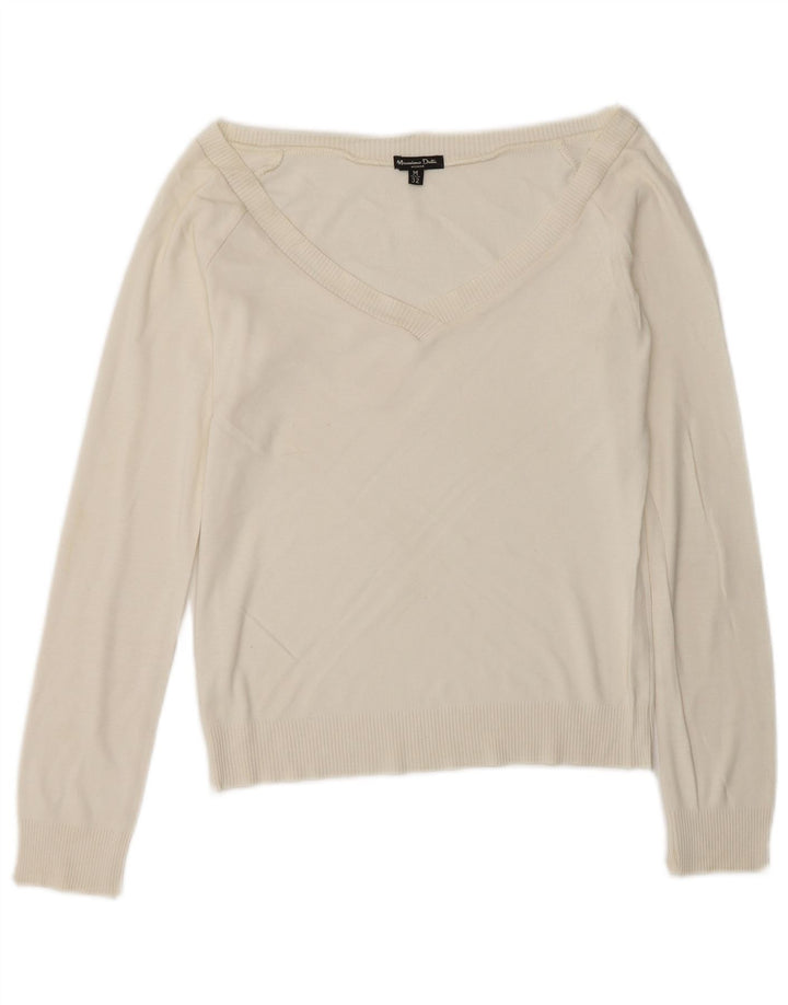 Massimo Dutti Dame Crop V-hals sweater UK 12 Medium Off White