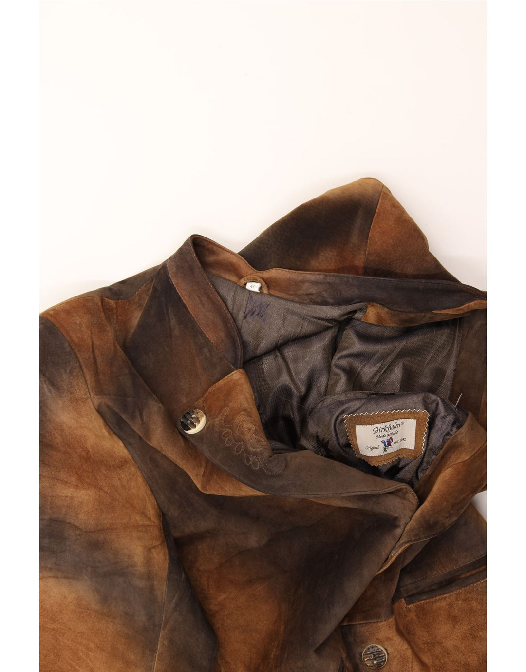 VINTAGE Herre 3-knaps blazerjakke IT 48 Medium Brun Tie Dye Læder